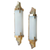 Antique Brass Art Deco Wall Lights with Milk Glass Rods | Pair of Vintage Geometric Sconces