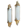 Antique Brass Art Deco Wall Lights with Milk Glass Rods | Pair of Vintage Geometric Sconces