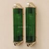 Pair of Art Deco Green Clear Glass Wall Sconces with Brass Frame | Tall Statement Wall Lights