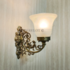 Pair of Antique Brass Victorian Wall Lamps with Frosted Glass Shades | Ornate Vintage Sconces