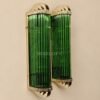 Pair of Art Deco Green Clear Glass Wall Sconces with Brass Frame | Tall Statement Wall Lights
