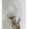 Pair of Antique Brass Mermaid Fairy Wall Lamps with Frosted Etched Glass Shades | Vintage Figurine Sconces