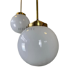 Vintage Brass Globe Pendant Light with Opal Glass Shade | Art Deco Hanging Ceiling Lamp