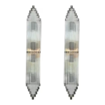 Pair of 1940s-style nickel brass wall sconces with clear glass rods