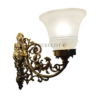 Pair of Antique Brass Victorian Wall Lamps with Frosted Glass Shades | Ornate Vintage Sconces