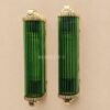 Pair of Art Deco Green Clear Glass Wall Sconces with Brass Frame | Tall Statement Wall Lights