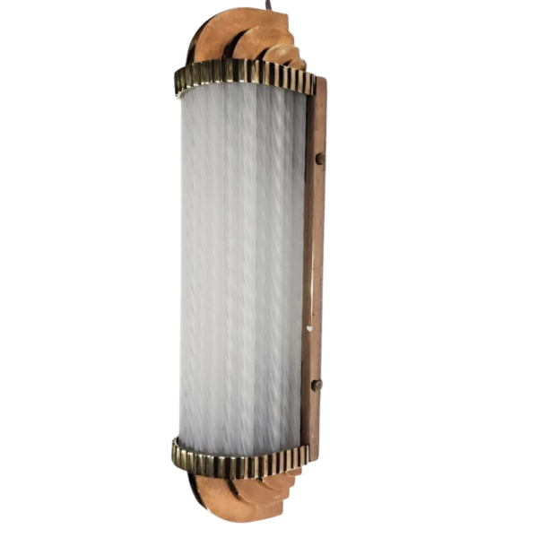 Antique Brass Art Deco Wall Lights with Twisted Frosted Glass Rods | Pair of Vintage Sconces