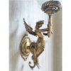Pair of Brass Antique Wall Lamps with Etched Frosted Glass Globes | Vintage Figurine Sconces