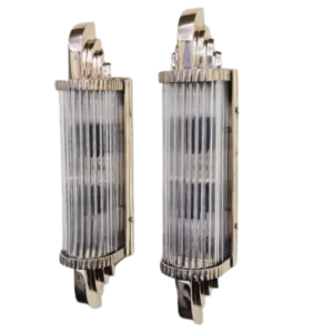 Pair of Art Deco brass and clear glass wall sconces