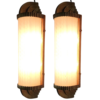 Antique Brass Art Deco Wall Lights with Twisted Frosted Glass Rods | Pair of Vintage Sconces
