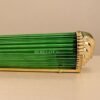 Pair of Art Deco Green Clear Glass Wall Sconces with Brass Frame | Tall Statement Wall Lights
