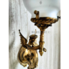 Pair of Antique Brass Mermaid Fairy Wall Lamps with Frosted Etched Glass Shades | Vintage Figurine Sconces