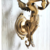 Pair of Antique Brass Mermaid Fairy Wall Lamps with Frosted Flame Glass Shades | Vintage Figurine Sconces