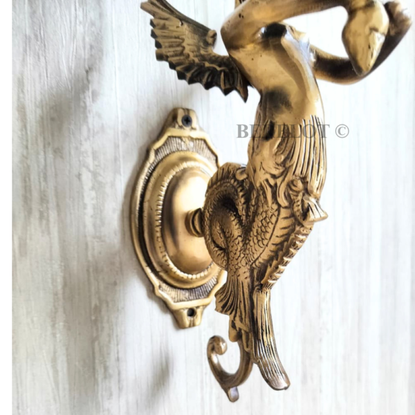 Pair of Antique Brass Mermaid Fairy Wall Lamps with Frosted Flame Glass Shades | Vintage Figurine Sconces