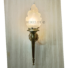 Pair of Antique Brass Mashaal Wall Lamps with Frosted Flame Glass Shades | Vintage Heritage Sconces