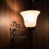 Pair of Antique Brass Victorian Wall Lamps with Frosted Glass Shades | Ornate Vintage Sconces