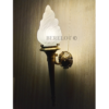 Pair of Antique Brass Mashaal Wall Lamps with Frosted Flame Glass Shades | Vintage Heritage Sconces