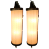 Antique Brass Art Deco Wall Lights with Twisted Frosted Glass Rods | Pair of Vintage Sconces
