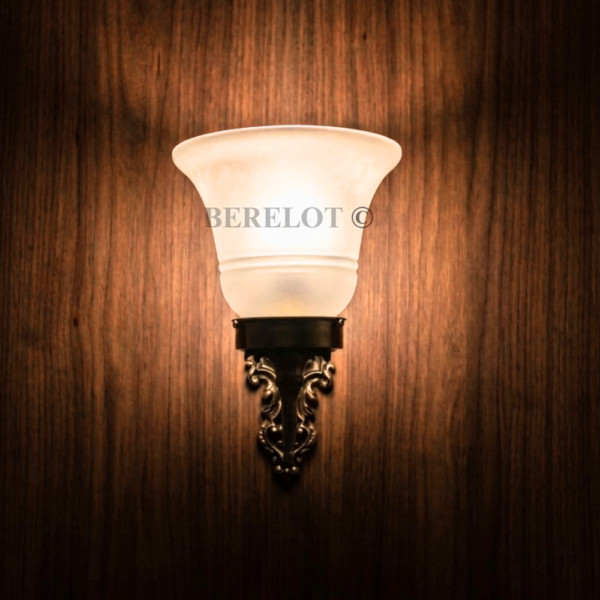 Pair of Antique Brass Victorian Wall Lamps with Frosted Glass Shades | Ornate Vintage Sconces
