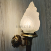 Pair of Antique Brass Mashaal Wall Lamps with Frosted Flame Glass Shades | Vintage Heritage Sconces
