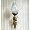 Pair of Antique Brass Mermaid Fairy Wall Lamps with Frosted Flame Glass Shades | Vintage Figurine Sconces