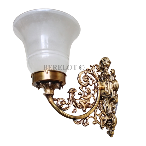 Pair of Antique Brass Victorian Wall Lamps with Frosted Glass Shades | Ornate Vintage Sconces