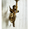 Pair of Antique Brass Mermaid Fairy Wall Lamps with Frosted Flame Glass Shades | Vintage Figurine Sconces