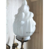 Pair of Antique Brass Mermaid Fairy Wall Lamps with Frosted Flame Glass Shades | Vintage Figurine Sconces