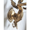 Pair of Antique Brass Mermaid Fairy Wall Lamps with Frosted Flame Glass Shades | Vintage Figurine Sconces