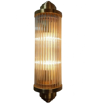 Antique brass Art Deco cylinder wall sconce with clear glass rods