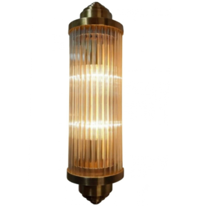 Antique brass Art Deco cylinder wall sconce with clear glass rods