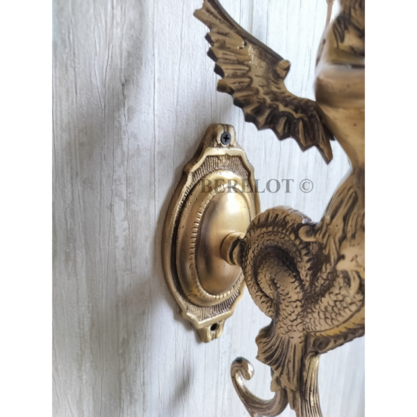 Pair of Antique Brass Mermaid Fairy Wall Lamps with Frosted Flame Glass Shades | Vintage Figurine Sconces