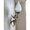 Pair of Antique Brass Mermaid Fairy Wall Lamps with Frosted Flame Glass Shades | Vintage Figurine Sconces