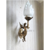 Pair of Antique Brass Mermaid Fairy Wall Lamps with Frosted Flame Glass Shades | Vintage Figurine Sconces
