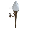 Pair of Antique Brass Mashaal Wall Lamps with Frosted Flame Glass Shades | Vintage Heritage Sconces