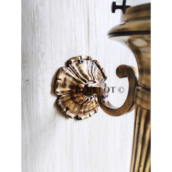 Pair of Antique Brass Mashaal Wall Lamps with Frosted Flame Glass Shades | Vintage Heritage Sconces