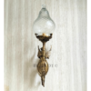 Pair of antique reproduction mermaid fairy brass sconces with cut clear glass