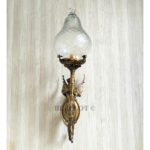 Pair of antique reproduction mermaid fairy brass sconces with cut clear glass
