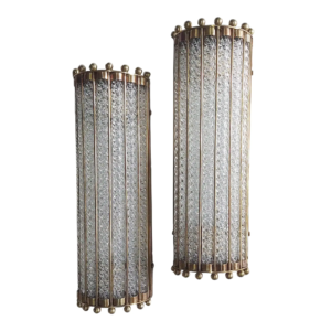 Pair of Art Deco brass wall sconces with twisted glass rods