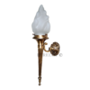 Pair of Antique Brass Mashaal Wall Lamps with Frosted Flame Glass Shades | Vintage Heritage Sconces