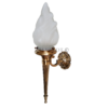 Pair of Antique Brass Mashaal Wall Lamps with Frosted Flame Glass Shades | Vintage Heritage Sconces