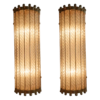Vintage Art Deco Brass Wall Lights with Twisted Glass Rods | Pair of Decorative Sconce Lamps