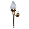 Pair of Antique Brass Mashaal Wall Lamps with Frosted Flame Glass Shades | Vintage Heritage Sconces