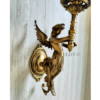 Pair of Antique Brass Mermaid Fairy Wall Lamps with Cut Clear Glass Shades | Vintage Figurine Sconces
