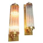 Pair of 1940s-style Art Deco brass sconces with twisted clear glass rods