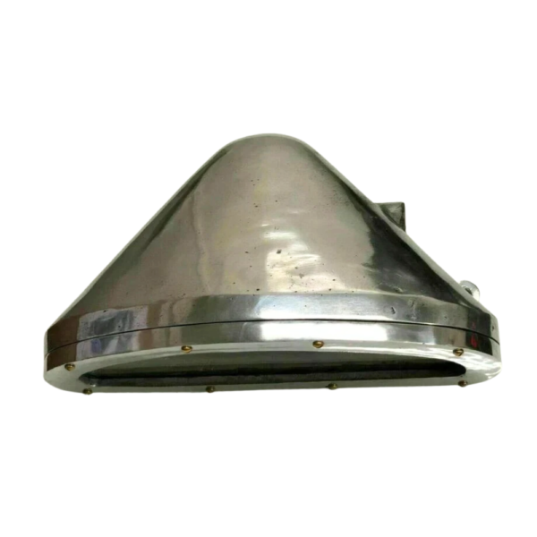 Vintage Nautical Wall Light with Polished Metal Hood | Industrial Marine Sconce Lamp