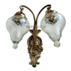 Antique Brass Double Wall Sconce with Cut Glass Shades | Vintage Ornate Twin Arm Lamp