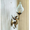 Pair of Antique Brass Mermaid Fairy Wall Lamps with Cut Clear Glass Shades | Vintage Figurine Sconces