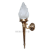 Pair of Antique Brass Mashaal Wall Lamps with Frosted Flame Glass Shades | Vintage Heritage Sconces