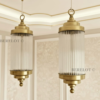 Vintage Brass Pendant Lights with Clear Glass Cylinders | Pair of Art Deco Hanging Lamps